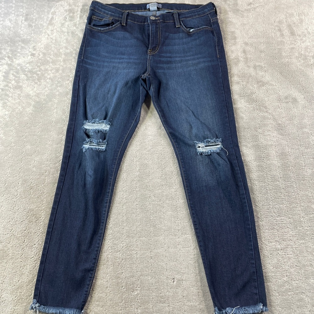 Judy Blue Jeans Womens 2XL Dark Wash Distressed Skinny Whiskers Frayed Hem Mom